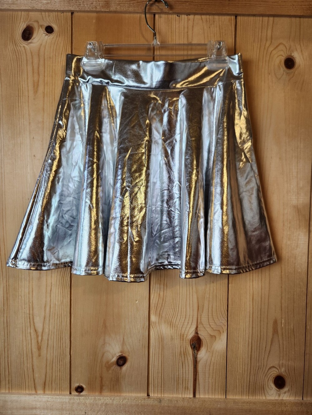 Urban Coco Metallic Shiny Silver Flared Silhouette Skater Skirt NWT